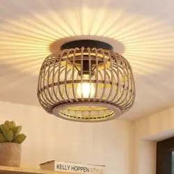 Deckenlampe Bominio Lindby, dimmbar, Holz hell, für Wohn- / Esszimmer, Holz, Skandinavisch, Deckenlampe