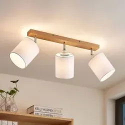 Lindby Deckenstrahler Imarin, 56 cm, 3-flammig, weiß, Holz Imarin Lindby, dimmbar, Holz hell, für Wohn- / Esszimmer, Holz, Skandinavisch, Strahler