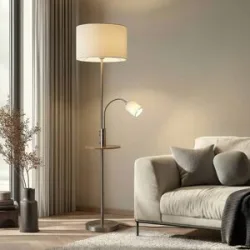 Stehlampe Aovan Lindby, alu / grau / zink, für Wohn- / Esszimmer, Metall, Modern, Stehlampe