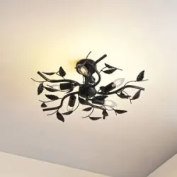 Deckenlampe Yos Lindby, dimmbar, schwarz, für Schlafzimmer, Metall, Florentiner, Deckenlampe