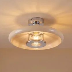 Deckenlampe Branford Lindby, dimmbar, creme / amber, für Wohn- / Esszimmer, Metall, Vintage, Deckenlampe