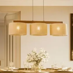 Hängelampe Juta TK Lighting, dimmbar, Holz hell, für Wohn- / Esszimmer, Textil / Stoff / Seide, Pendelleuchte