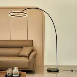 Bogenlampe Yekta Lucande, dimmbar, schwarz, für Wohn- / Esszimmer, Metall, Design, Stehlampe