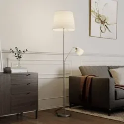 Stehlampe Nantwin Lindby, weiß / opal, für Wohn- / Esszimmer, Textil / Stoff / Seide, Modern, Stehlampe