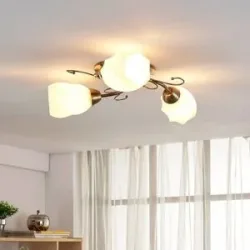 Deckenlampe Amedea Lindby, dimmbar, bronze / altmessing, für Wohn- / Esszimmer, Glas, Antik, Deckenlampe