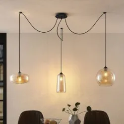 Glas Hängelampe Zyli Lucande, dimmbar, creme / amber, für Wohn- / Esszimmer, Glas, Vintage, Pendelleuchte