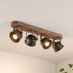 Lindby Deckenstrahler Rubinjo, 62 cm, 4-flg., Holz, GU10 Rubinjo Lindby, dimmbar, schwarz, für Wohn- / Esszimmer, Metall, Vintage, Strahler
