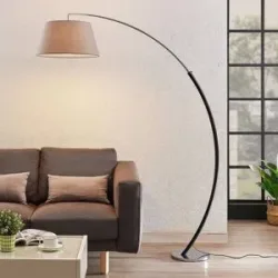 Bogenlampe Evelyna Lucande, alu / grau / zink, für Schlafzimmer, Textil / Stoff / Seide, Modern, Stehlampe