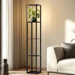 LED Stehlampe Birta Lindby, dimmbar, schwarz, für Wohn- / Esszimmer, Metall, Modern, LED Stehlampe