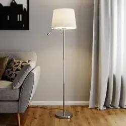 Stehlampe Benjiro Lindby, weiß / opal, für Wohn- / Esszimmer, Textil / Stoff / Seide, Modern, Stehlampe