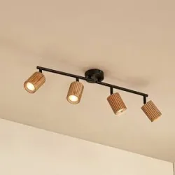 Lindby Deckenstrahler Stralino, 4-flammig, Länge 60 cm, Holz Stralino Lindby, dimmbar, Holz hell, für Flurbereich, Holz, Modern, Strahler