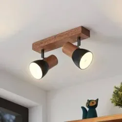 Lindby Tonja Decken-Strahler mit Holz, zweiflammig Lindby, dimmbar, Holz hell, für Wohn- / Esszimmer, Metall, Modern, Strahler