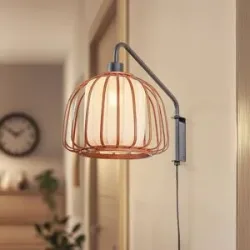 Wandlampe Davella Lindby, Holz dunkel, für Wohn- / Esszimmer, Bambus, Skandinavisch, Wandleuchte, Wandlampe Innen
