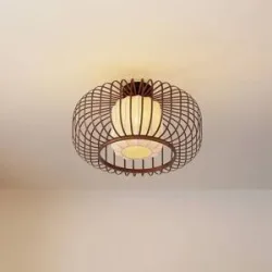 Deckenlampe Davella Lindby, dimmbar, Holz dunkel, für Wohn- / Esszimmer, Bambus, Skandinavisch, Deckenlampe