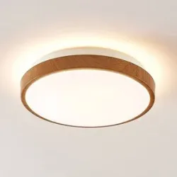 LED Deckenlampe Mendosa Lindby, Holz hell, für Wohn- / Esszimmer, Kunststoff, Modern, LED Deckenleuchte