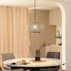 Hängelampe Nerys Lindby, dimmbar, Holz dunkel, für Wohn- / Esszimmer, Holz, Landhaus / Rustikal, Pendelleuchte