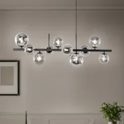 Glas Hängelampe Rumba Domiluce, dimmbar, schwarz, für Wohn- / Esszimmer, Metall, Modern, Pendelleuchte