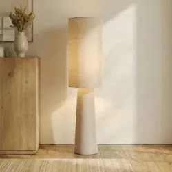 Stehlampe Elfie Lindby, creme / amber, für Wohn- / Esszimmer, Textil / Stoff / Seide, Skandinavisch, Stehlampe