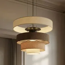 Hängelampe Peldano Lucande, dimmbar, braun / rost, für Wohn- / Esszimmer, Textil / Stoff / Seide, Modern, Pendelleuchte