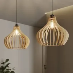 Holz Hängelampe Faje Envostar, dimmbar, Holz hell, für Wohn- / Esszimmer, Holz, Skandinavisch, Pendelleuchte