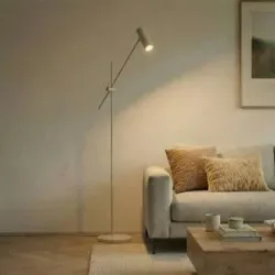 Stehlampe Vilo Lindby, creme / amber, für Wohn- / Esszimmer, Metall, Skandinavisch, Stehlampe