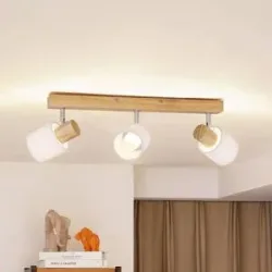 Lindby Deckenstrahler Wanessa, 47cm, 3-flg., weiß, Holz, E14 Wanessa Lindby, dimmbar, Holz hell, für Wohn- / Esszimmer, Holz, Modern, Strahler