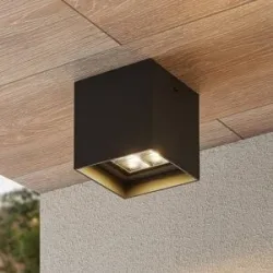 Lindby LED-Deckenleuchte Eveta, 10 cm, anthrazit, Alu, IP65 Eveta, schwarz, Aluminium, Modern, LED Deckenleuchten