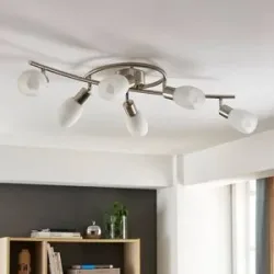 Lindby Strahler Arda, 75 cm, 6-flammig, nickel, Glas, E14 Arda Lindby, dimmbar, alu / grau / zink, für Wohn- / Esszimmer, Glas, Modern, Strahler