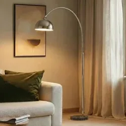 Bogenlampe Tonka Lindby, chrom / silber, für Wohn- / Esszimmer, Metall, Modern, Stehlampe