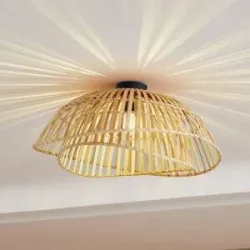 Deckenlampe Ilajus Lindby, dimmbar, Holz hell, für Wohn- / Esszimmer, Bambus, Skandinavisch, Deckenlampe