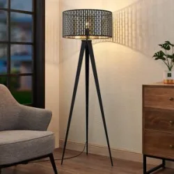 Stehlampe Thoralf Lindby, schwarz, für Wohn- / Esszimmer, Metall, Stehlampe