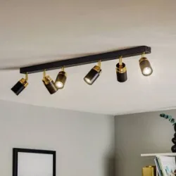 Deckenspot Reno, sechsflammig, schwarz/gold Reno Luminex, dimmbar, schwarz, für Wohn- / Esszimmer, Metall, Modern, Strahler