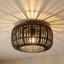 Deckenlampe Canyana Lindby, dimmbar, Holz dunkel, für Wohn- / Esszimmer, Holz, Landhaus / Rustikal, Deckenlampe