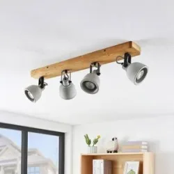 Lindby Spot Mitis, 70 cm, 4-flg., grau, Holz, Beton, GU10 Mitis Lindby, dimmbar, Holz dunkel, für Wohn- / Esszimmer, Holz, Industrielles Design, Strahler