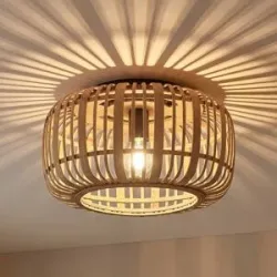 Deckenlampe Canyana Lindby, dimmbar, Holz hell, für Wohn- / Esszimmer, Holz, Landhaus / Rustikal, Deckenlampe