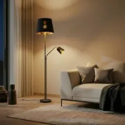 Stehlampe Efalia Lindby, schwarz, für Wohn- / Esszimmer, Metall, Modern, Stehlampe