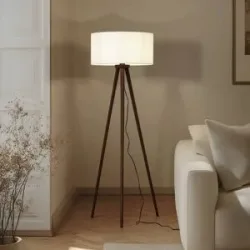 Stehlampe Charlia Lindby, Holz dunkel, für Wohn- / Esszimmer, Textil / Stoff / Seide, Skandinavisch, Stehlampe