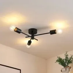 Deckenlampe Cerros Lindby, dimmbar, schwarz, für Wohn- / Esszimmer, Metall, Modern, Deckenlampe