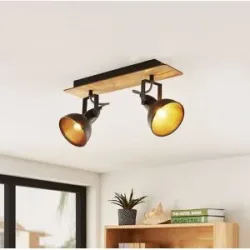 Lindby Deckenlampe Aylis, 2-flg., 40 cm, schwarz, Holz, E14 Aylis Lindby, dimmbar, Holz dunkel, für Wohn- / Esszimmer, Metall, Industrielles Design, Strahler