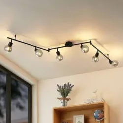 Lindby Eridia Deckenstrahler schwarz 6-fl., lang Lindby, dimmbar, schwarz, für Wohn- / Esszimmer, Metall, Modern, Strahler