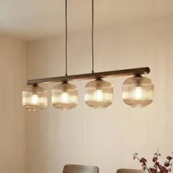Glas Hängelampe Salvia TK Lighting, dimmbar, Holz dunkel, für Wohn- / Esszimmer, Holz, Pendelleuchte