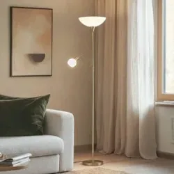 Lindby Stehlampe Elaina, Leselicht, messing, 183 cm, E27 Elaina, messing / gold, für Wohn- / Esszimmer, Metall, Modern, Stehlampe