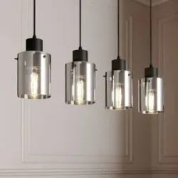 Glas Hängelampe Kourtney Lindby, dimmbar, schwarz, für Wohn- / Esszimmer, Modern, Pendelleuchte