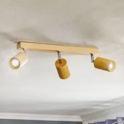 Deckenstrahler Cre aus Holz, dreiflammig SOLLUX LIGHTING, dimmbar, Holz hell, für Wohn- / Esszimmer, Holz, Skandinavisch