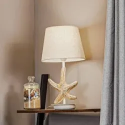 Tischlampe Stellina ONLI, creme / amber, für Wohn- / Esszimmer, Textil / Stoff / Seide, Maritim, Tischlampe