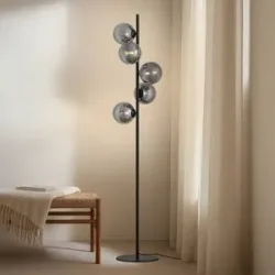 Stehlampe Orbelia Lindby, schwarz, für Wohn- / Esszimmer, Glas, Modern, Stehlampe