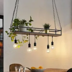 Hängelampe Kirista Lindby, dimmbar, schwarz, für Wohn- / Esszimmer, Metall, Vintage, Pendelleuchte