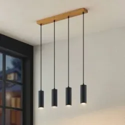 Hängelampe Maniva Lindby, dimmbar, Holz hell, für Wohn- / Esszimmer, Metall, Modern, Pendelleuchte