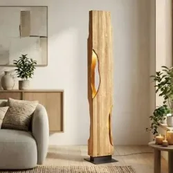 Stehlampe Tarry Lucande, Holz hell, für Wohn- / Esszimmer, Holz, Landhaus / Rustikal, Stehlampe