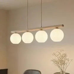 Glas Hängelampe Virlo TK Lighting, dimmbar, Holz hell, für Wohn- / Esszimmer, Glas, Pendelleuchte